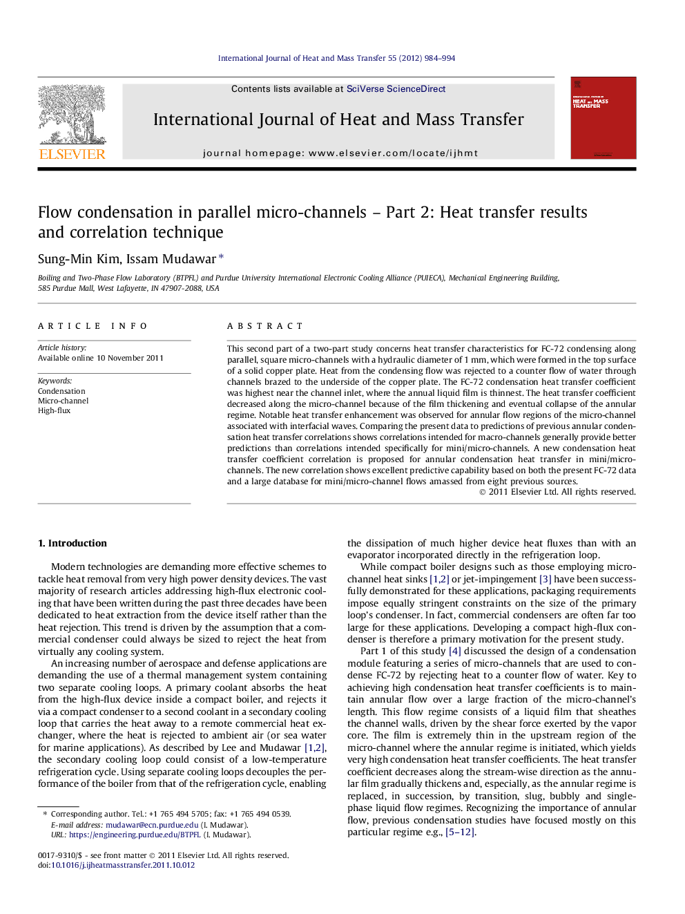 Flow condensation in parallel micro-channels – Part 2: Heat transfer results and correlation technique