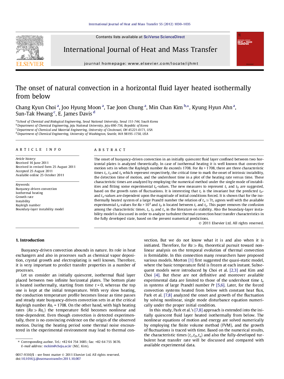 The onset of natural convection in a horizontal fluid layer heated isothermally from below