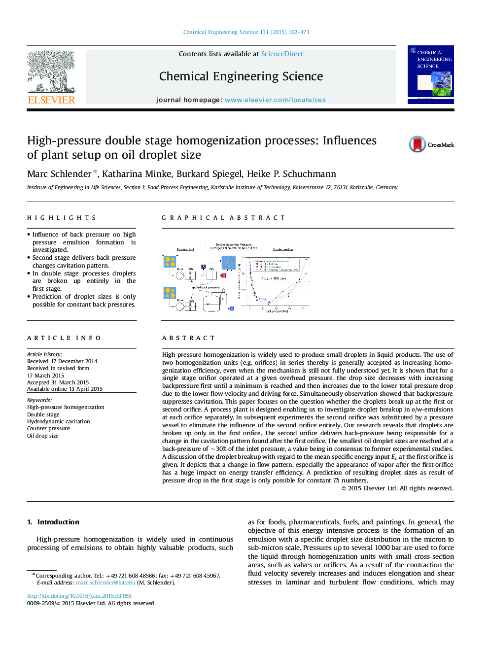 High-pressure double stage homogenization processes: Influences of plant setup on oil droplet size