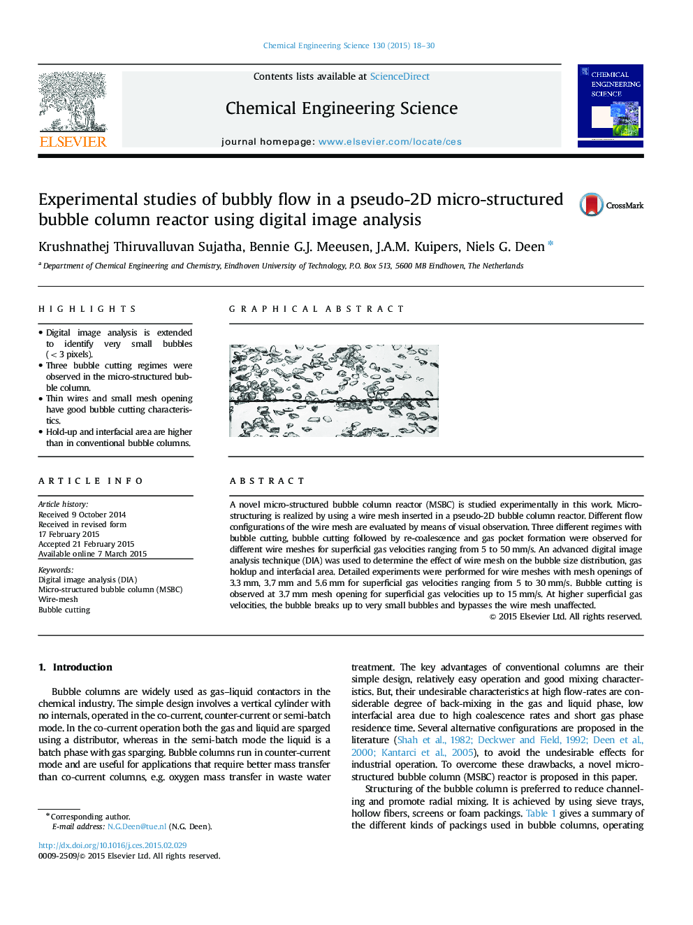 Experimental studies of bubbly flow in a pseudo-2D micro-structured bubble column reactor using digital image analysis