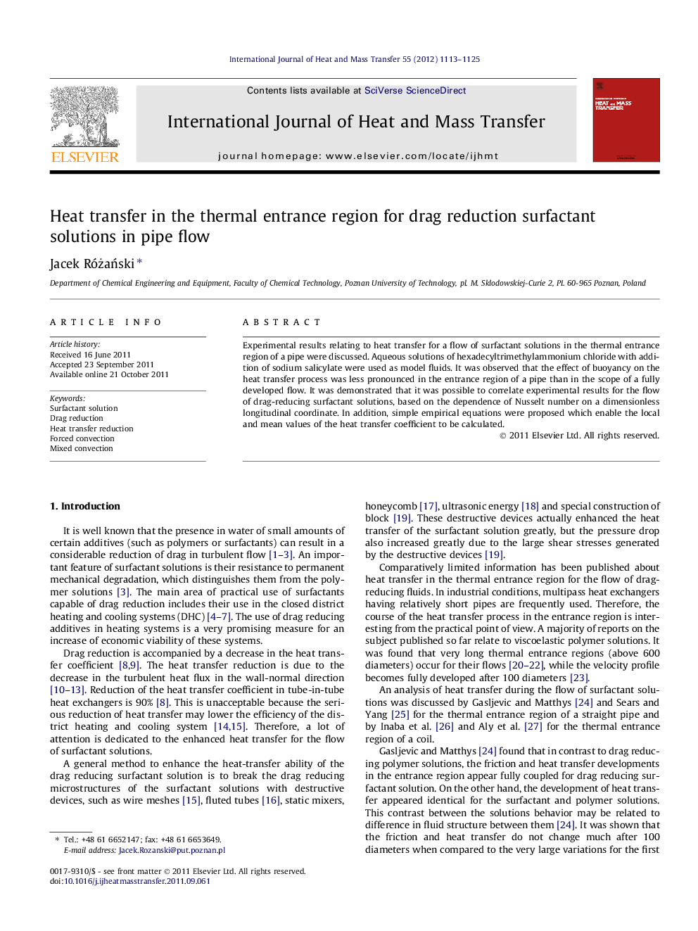 Heat transfer in the thermal entrance region for drag reduction surfactant solutions in pipe flow