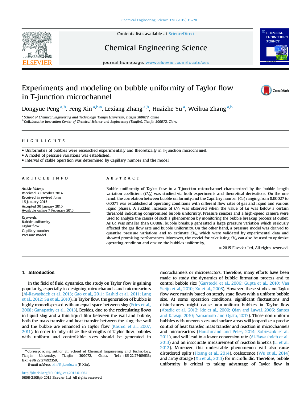 Experiments and modeling on bubble uniformity of Taylor flow in T-junction microchannel