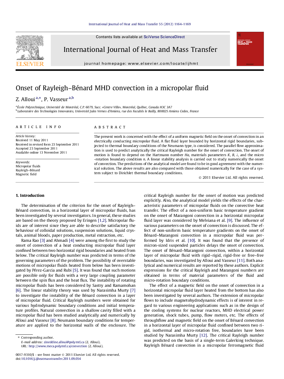 Onset of Rayleigh–Bénard MHD convection in a micropolar fluid