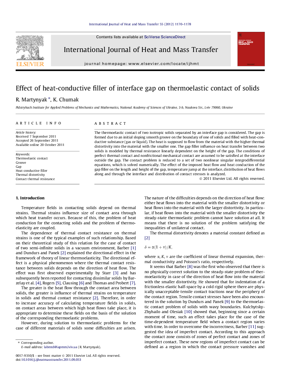 Effect of heat-conductive filler of interface gap on thermoelastic contact of solids