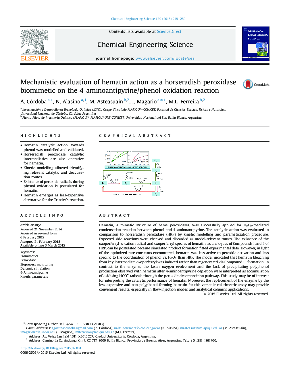 Mechanistic evaluation of hematin action as a horseradish peroxidase biomimetic on the 4-aminoantipyrine/phenol oxidation reaction