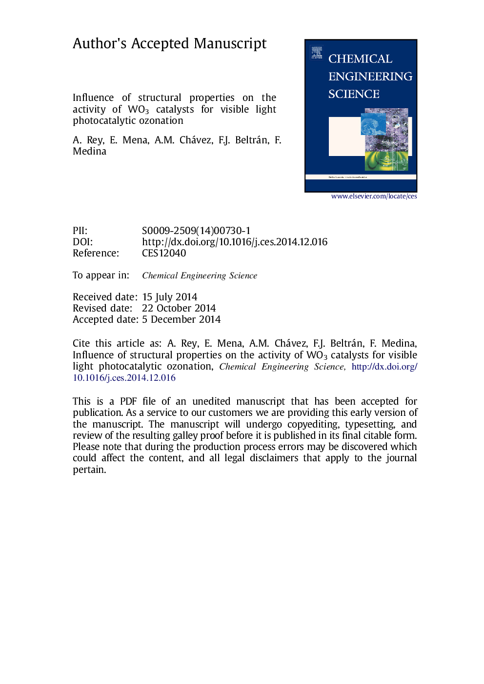 Influence of structural properties on the activity of WO3 catalysts for visible light photocatalytic ozonation