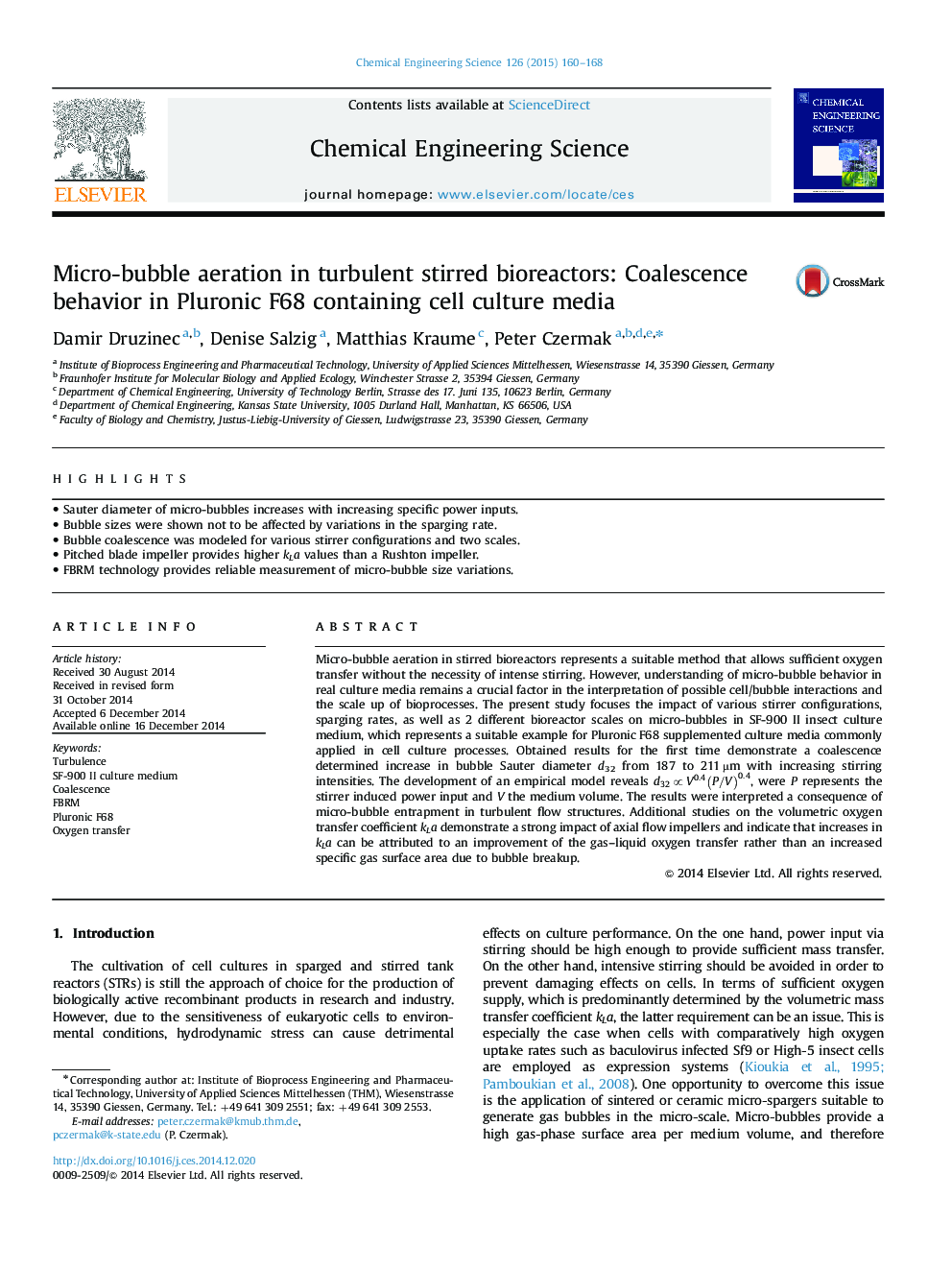 Micro-bubble aeration in turbulent stirred bioreactors: Coalescence behavior in Pluronic F68 containing cell culture media