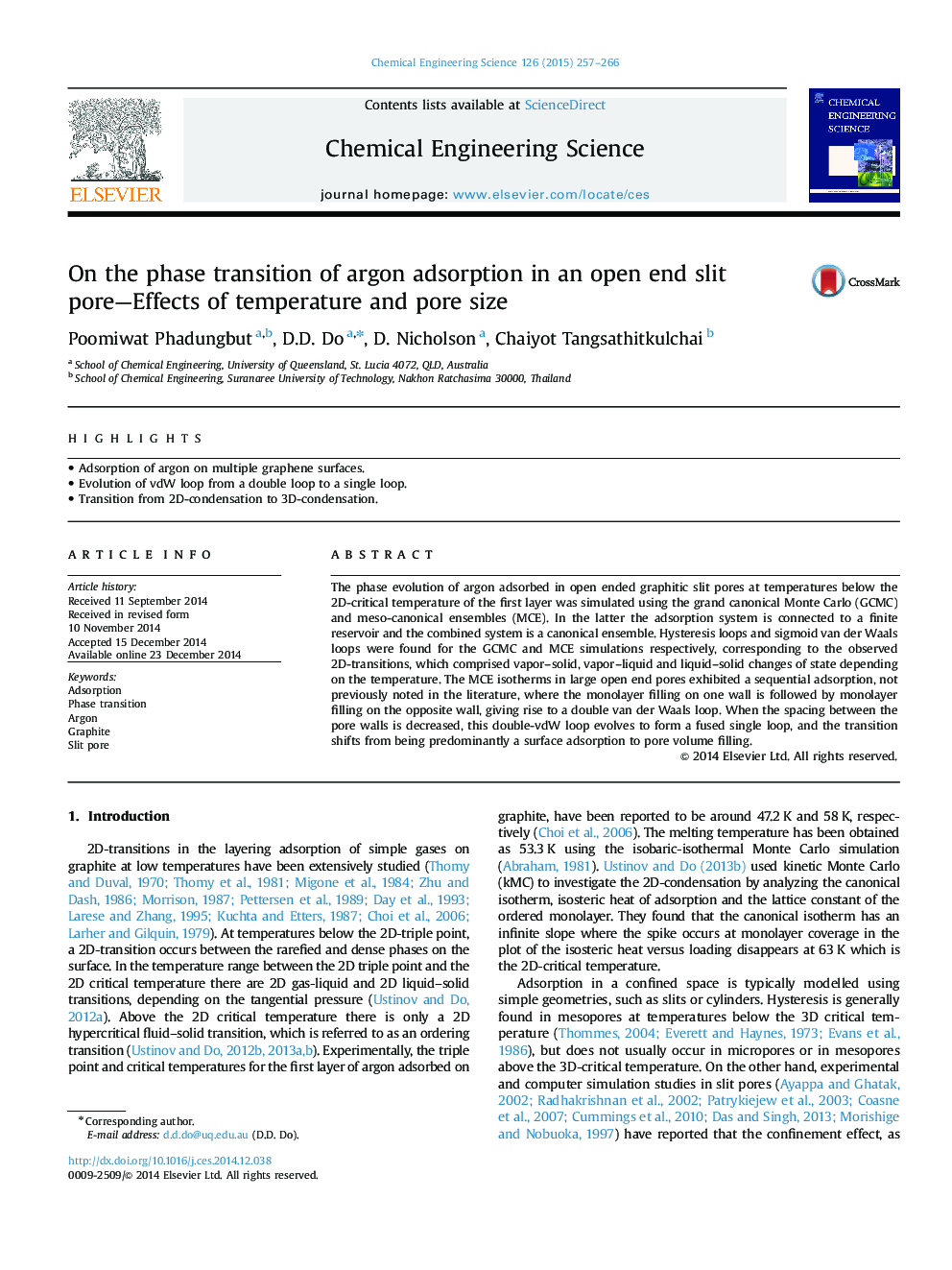 On the phase transition of argon adsorption in an open end slit pore-Effects of temperature and pore size