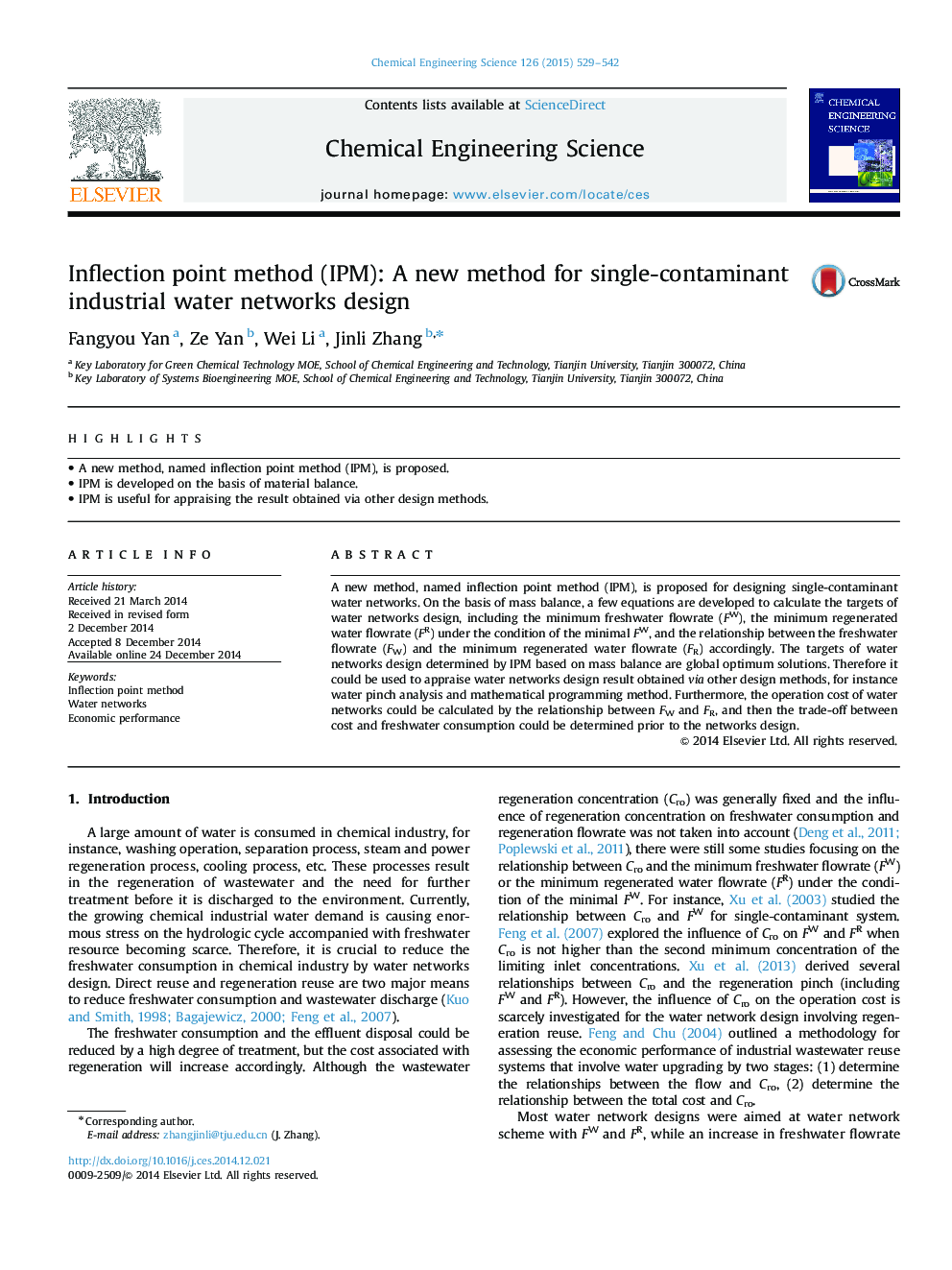 عکس صفحه اول مقاله: Inflection point method (IPM): A new method for single-contaminant industrial water networks design Inflection point method (IPM): A new method for single-contaminant industrial water networks design