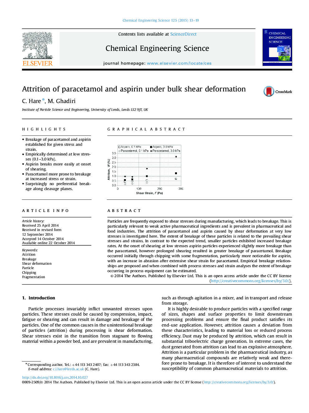 Attrition of paracetamol and aspirin under bulk shear deformation