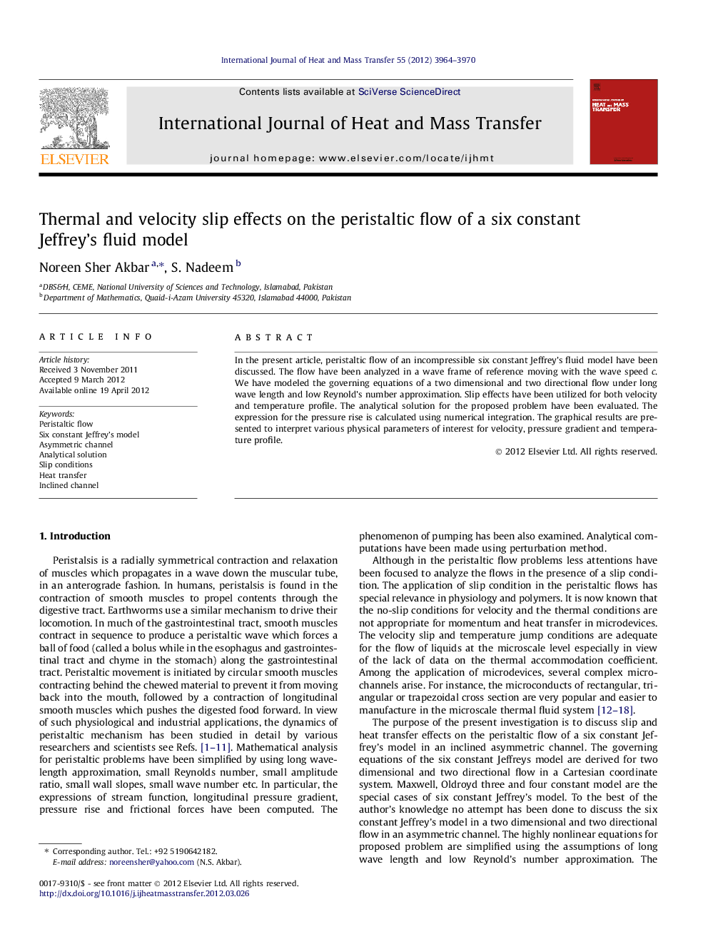 Thermal and velocity slip effects on the peristaltic flow of a six constant Jeffrey’s fluid model