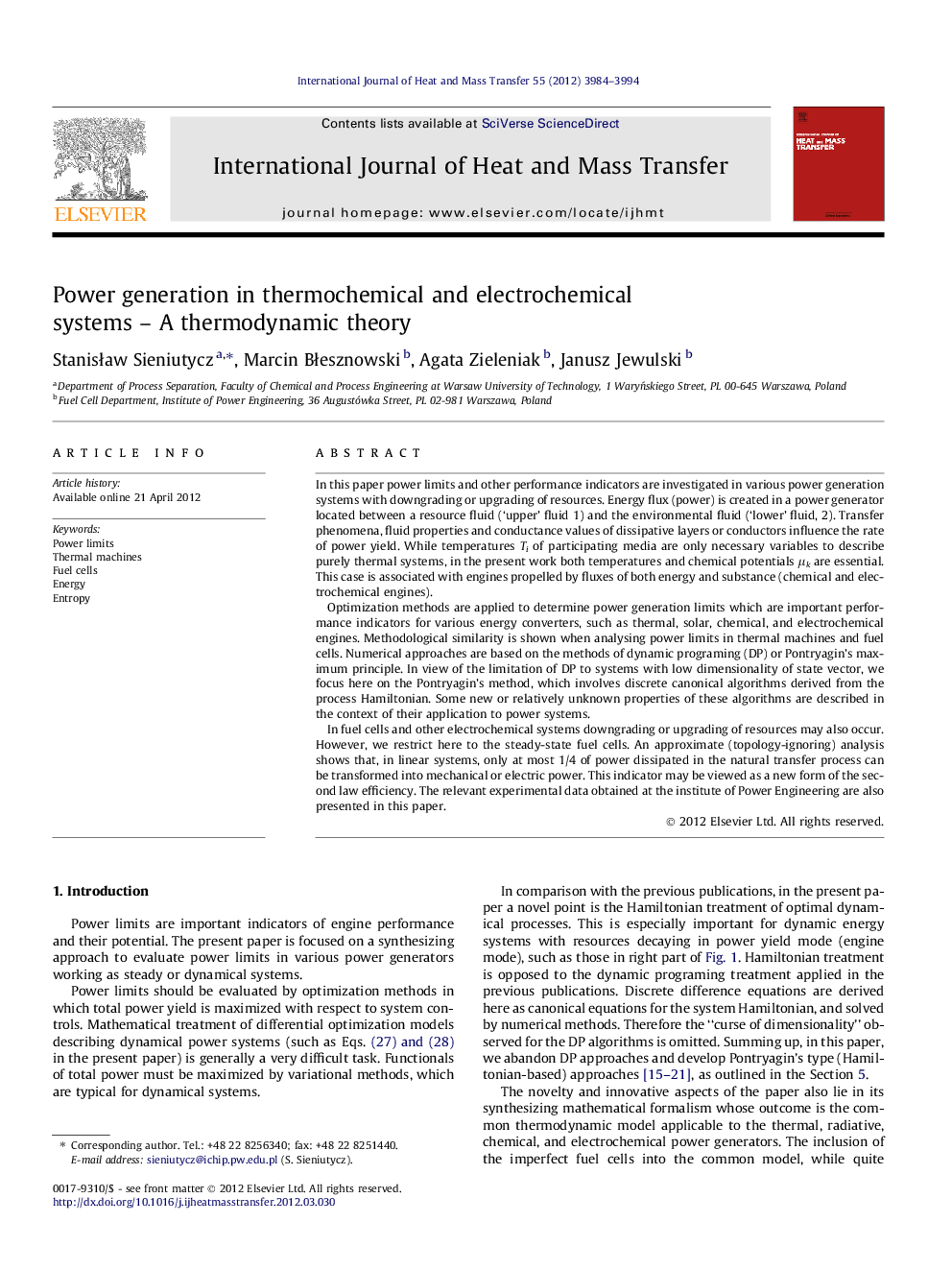 Power generation in thermochemical and electrochemical systems - A thermodynamic theory