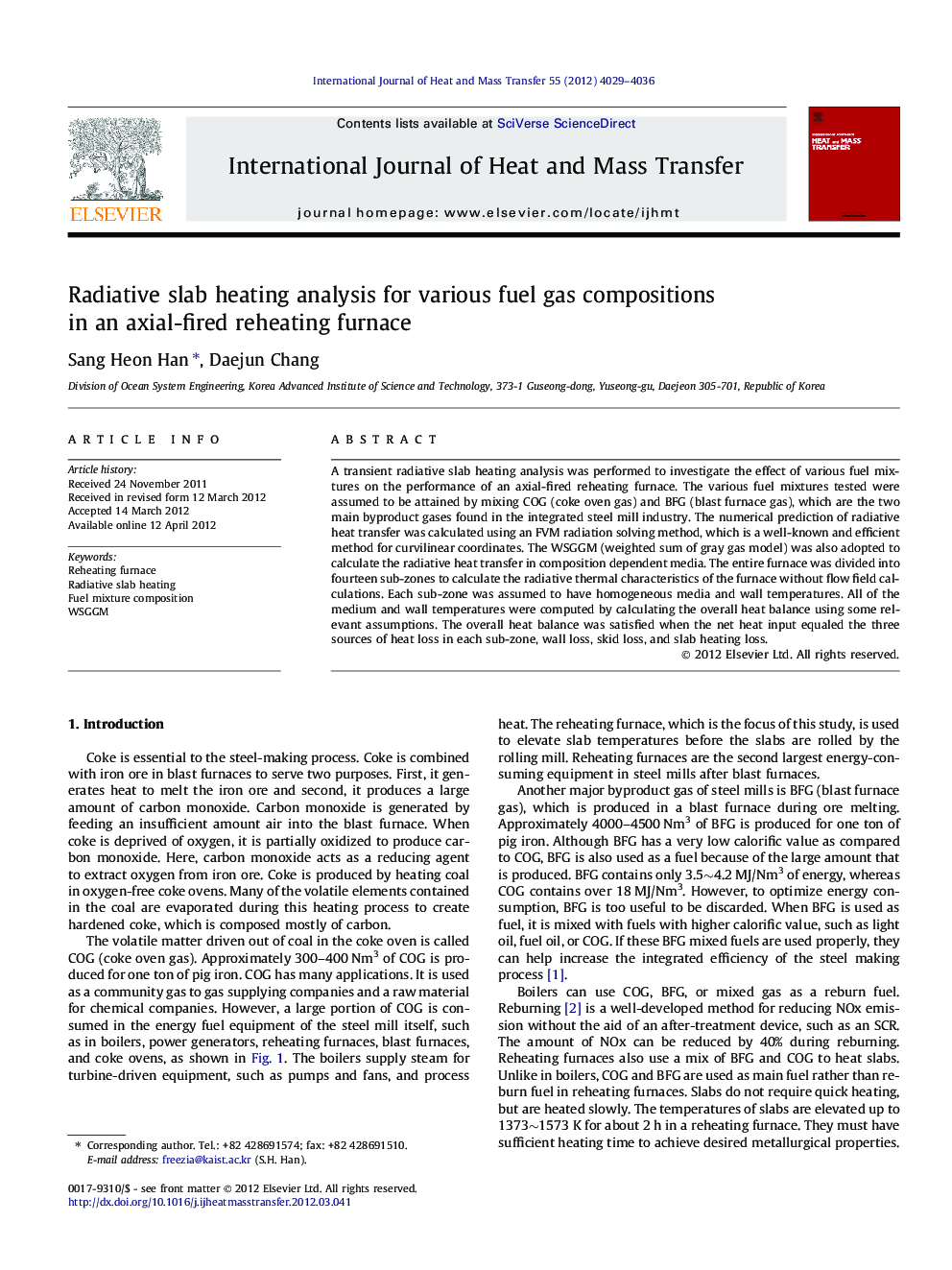 Radiative slab heating analysis for various fuel gas compositions in an axial-fired reheating furnace