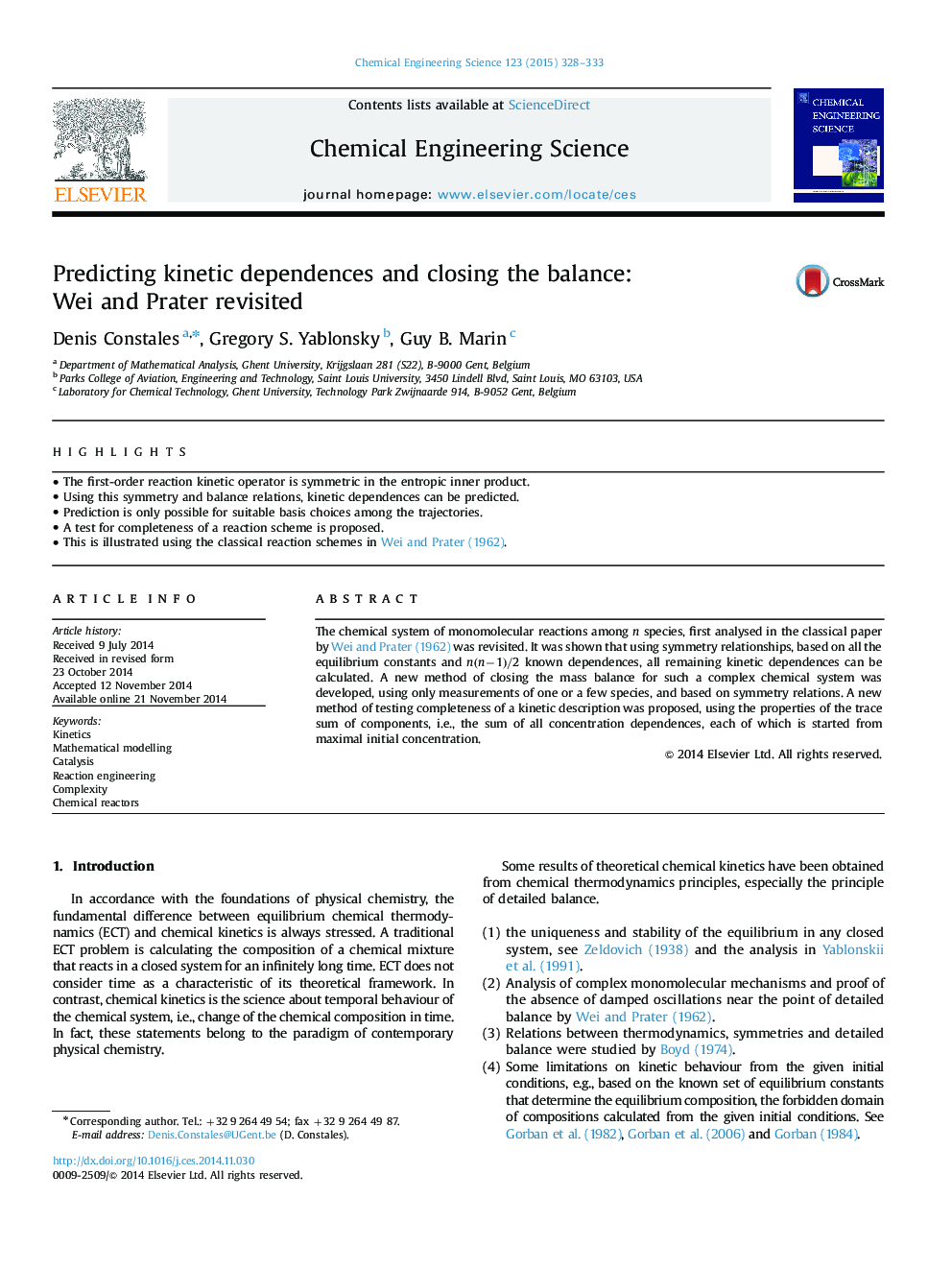 عکس صفحه اول مقاله: Predicting kinetic dependences and closing the balance: Wei and Prater revisited Predicting kinetic dependences and closing the balance: Wei and Prater revisited