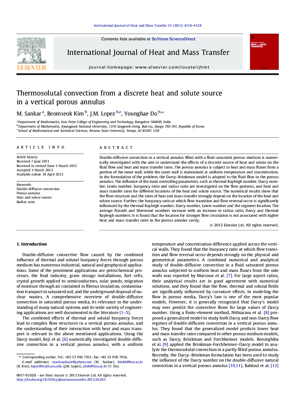 Thermosolutal convection from a discrete heat and solute source in a vertical porous annulus