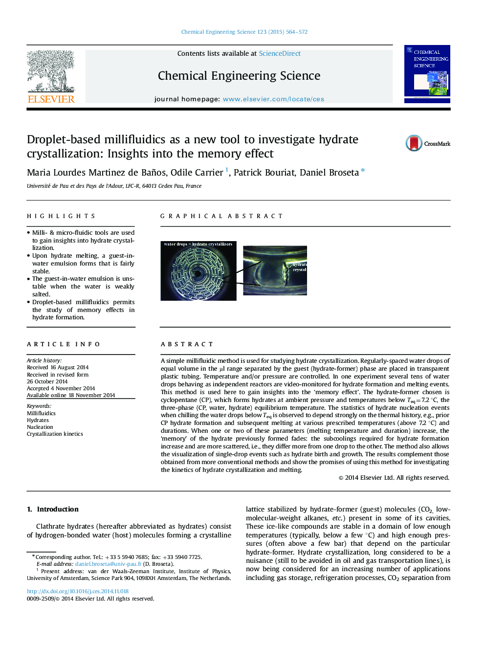 Droplet-based millifluidics as a new tool to investigate hydrate crystallization: Insights into the memory effect