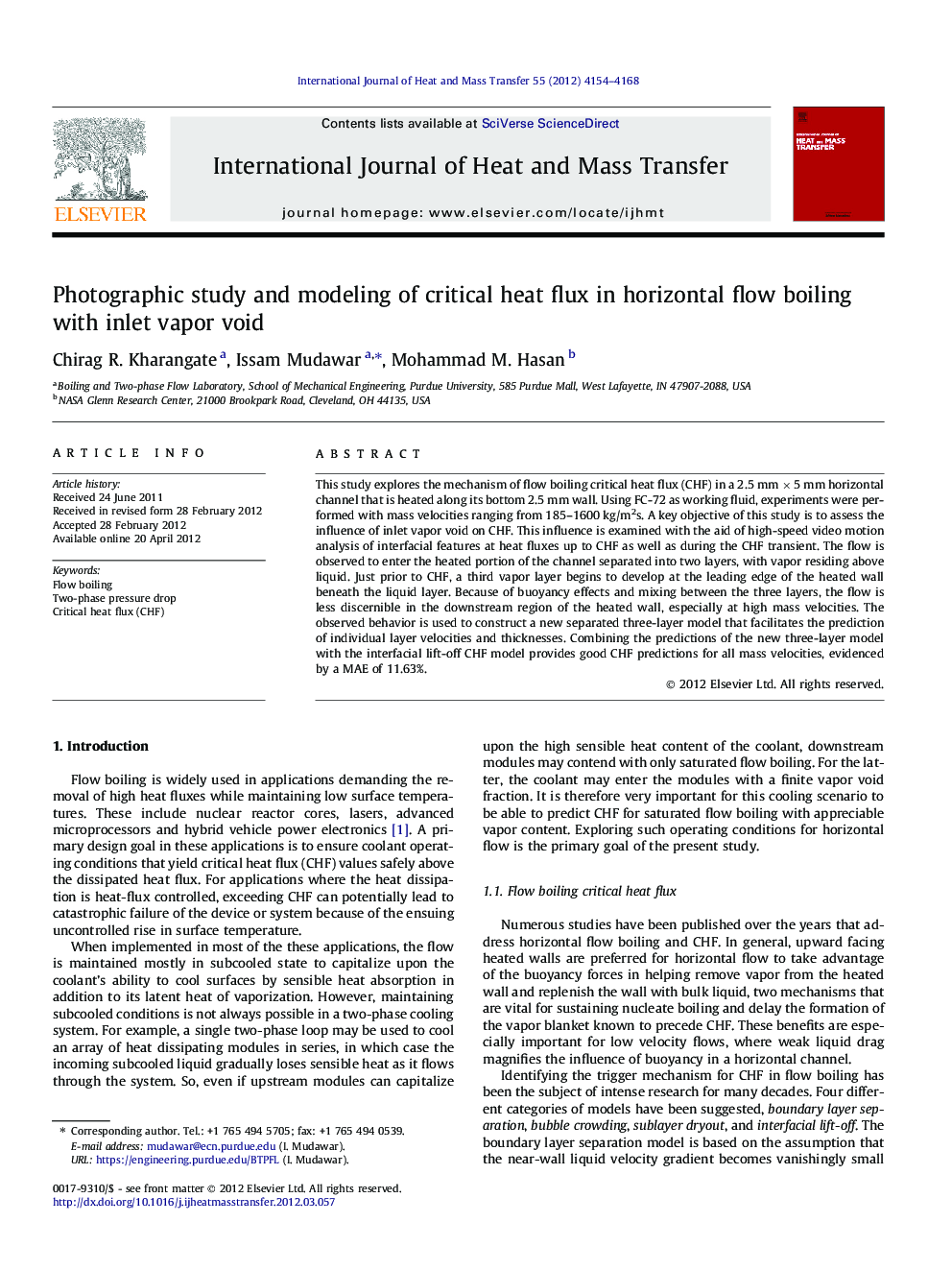 Photographic study and modeling of critical heat flux in horizontal flow boiling with inlet vapor void