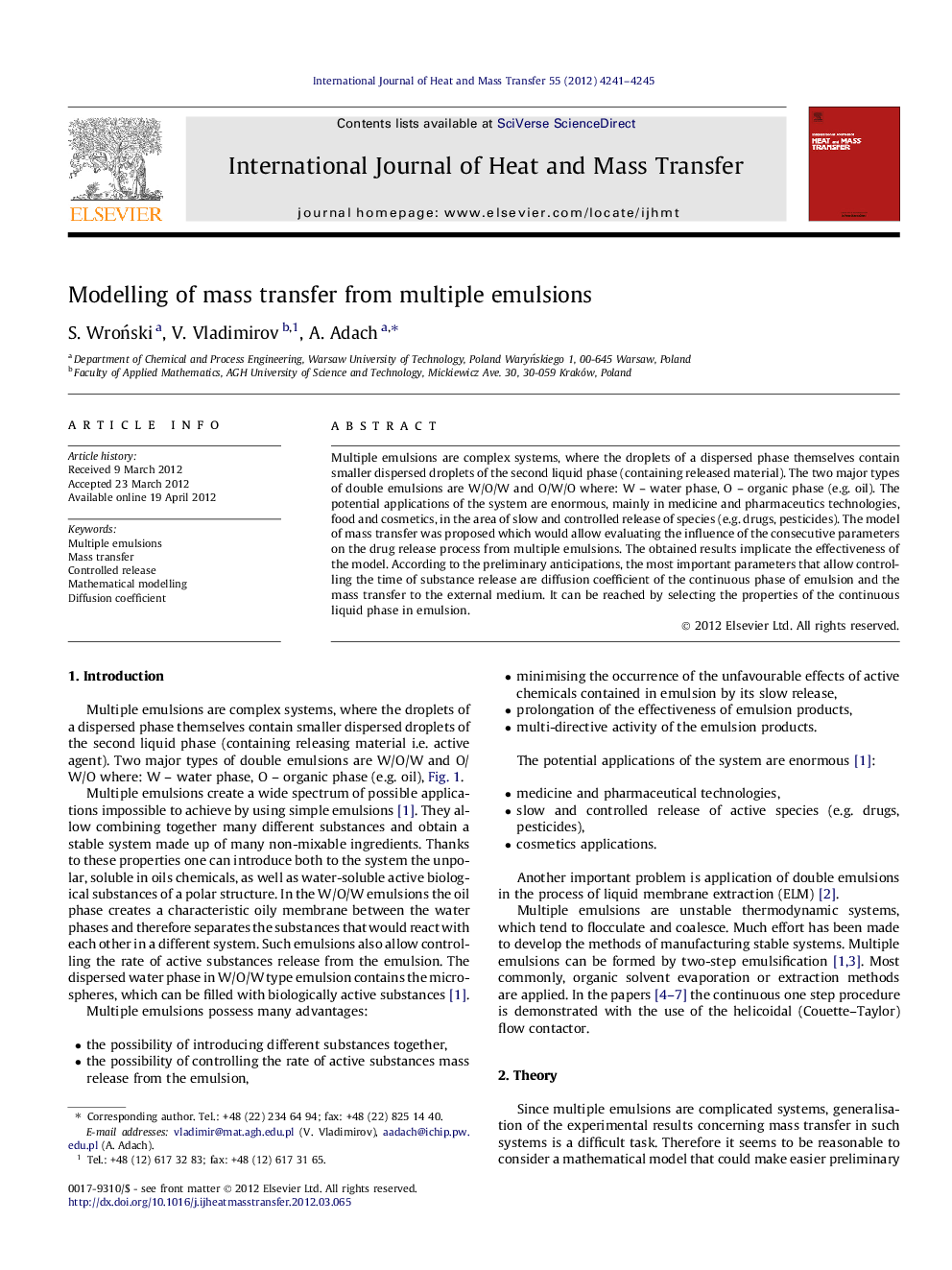 Modelling of mass transfer from multiple emulsions