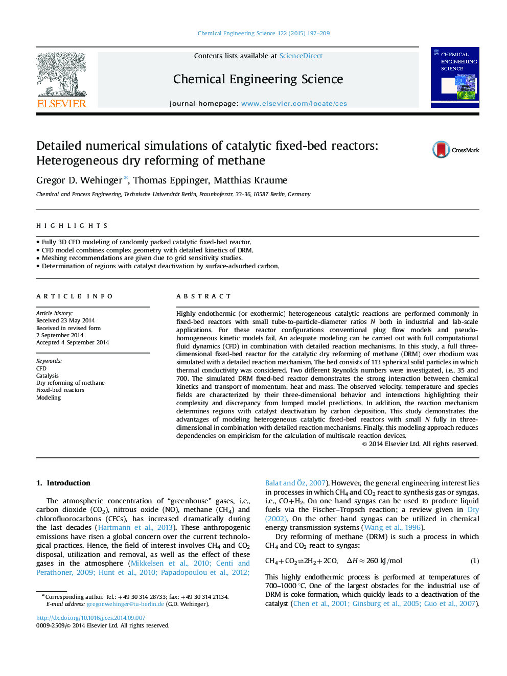 Detailed numerical simulations of catalytic fixed-bed reactors: Heterogeneous dry reforming of methane