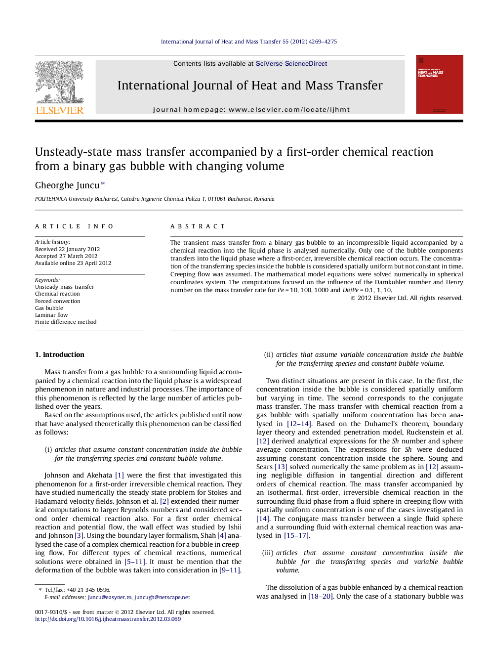 Unsteady-state mass transfer accompanied by a first-order chemical reaction from a binary gas bubble with changing volume