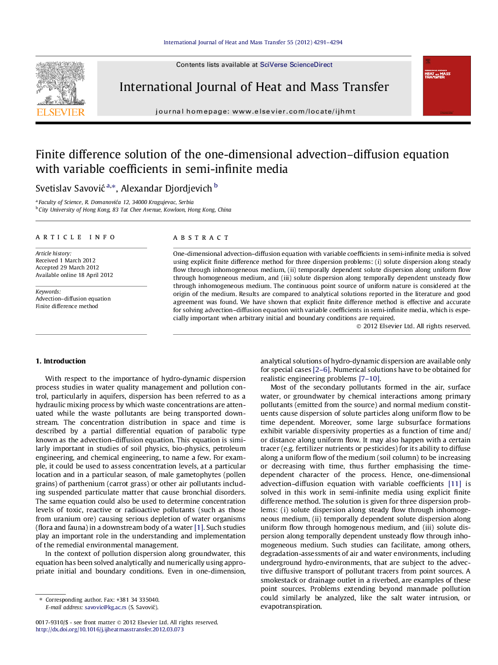 Finite difference solution of the one-dimensional advection–diffusion equation with variable coefficients in semi-infinite media