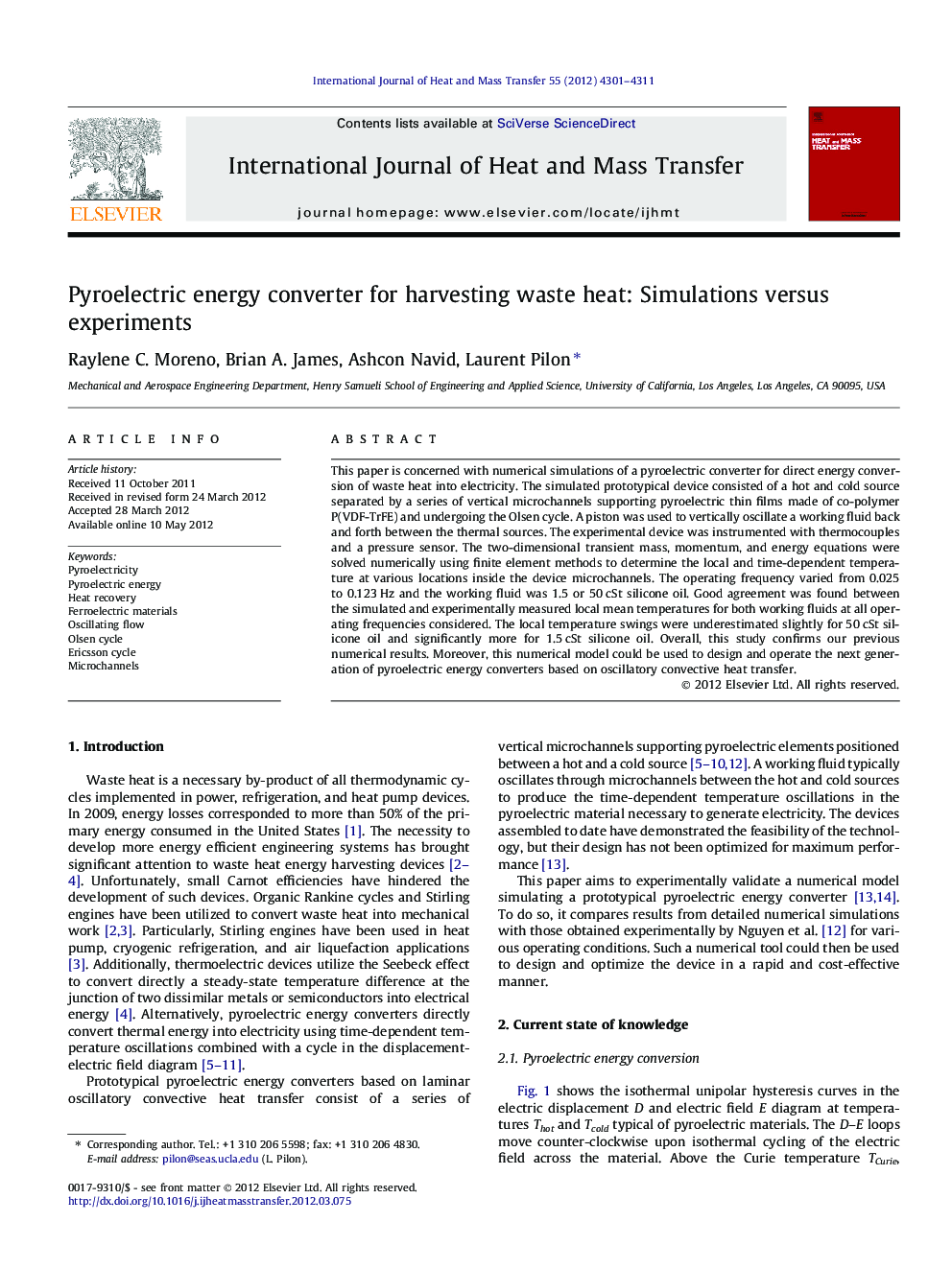 Pyroelectric energy converter for harvesting waste heat: Simulations versus experiments