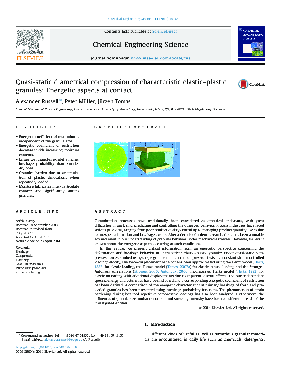 Quasi-static diametrical compression of characteristic elastic-plastic granules: Energetic aspects at contact