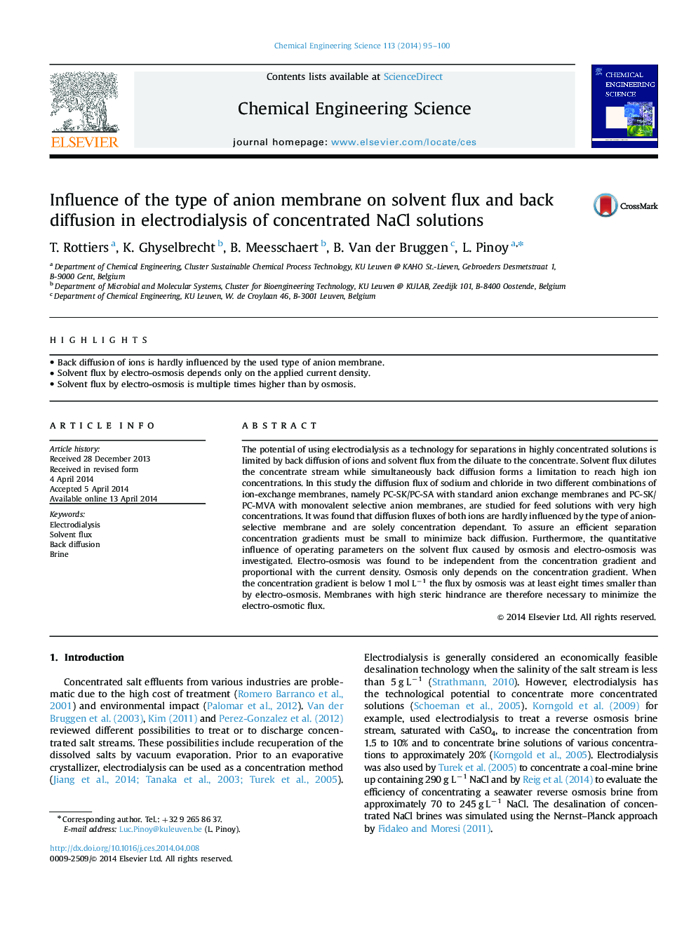 Influence of the type of anion membrane on solvent flux and back diffusion in electrodialysis of concentrated NaCl solutions