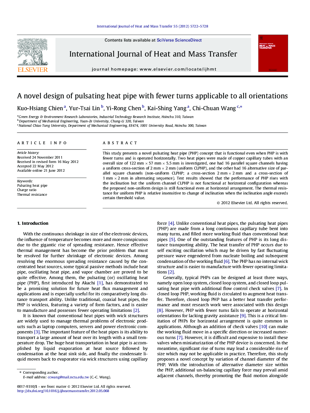 A novel design of pulsating heat pipe with fewer turns applicable to all orientations