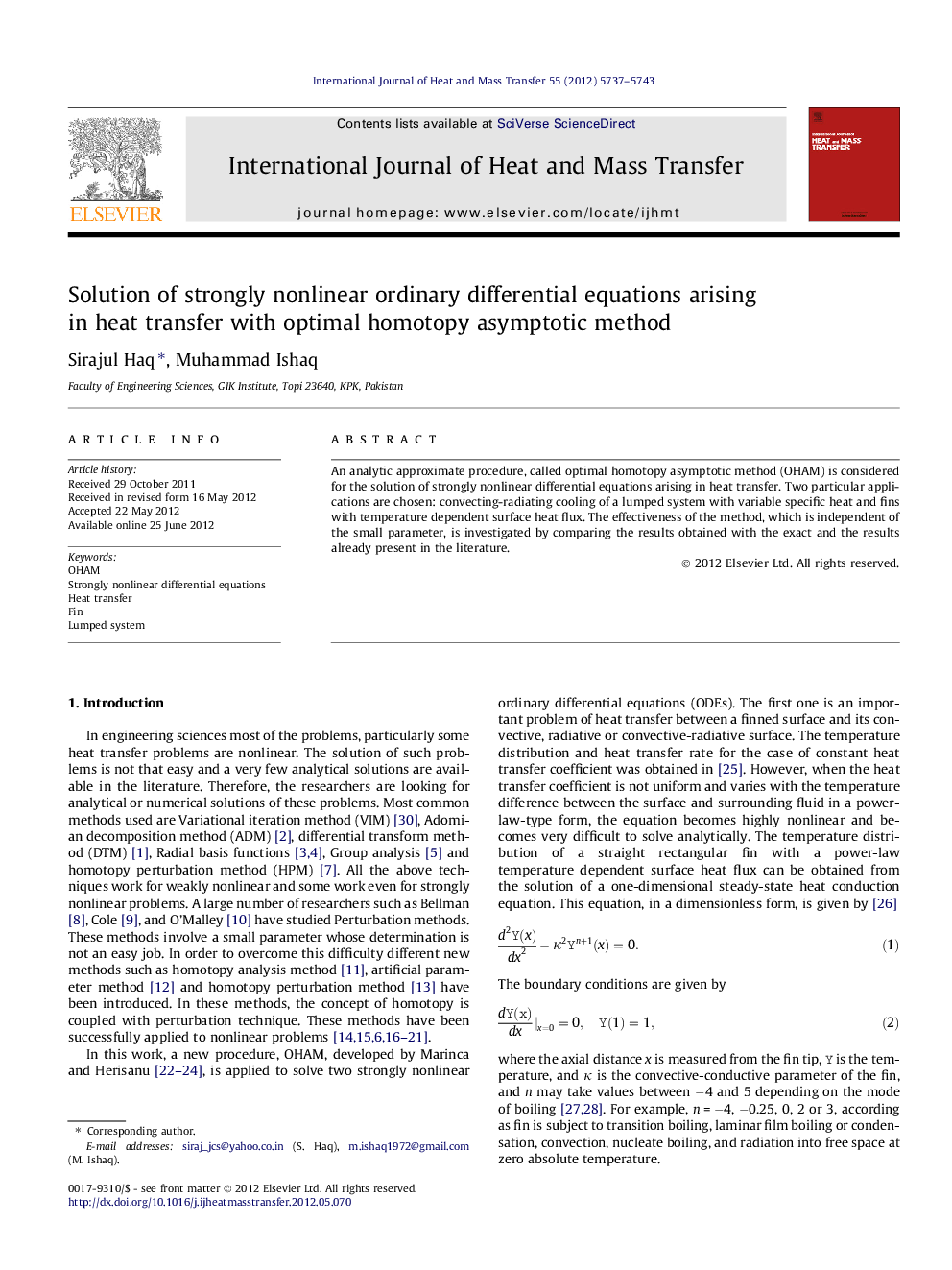 Solution of strongly nonlinear ordinary differential equations arising in heat transfer with optimal homotopy asymptotic method