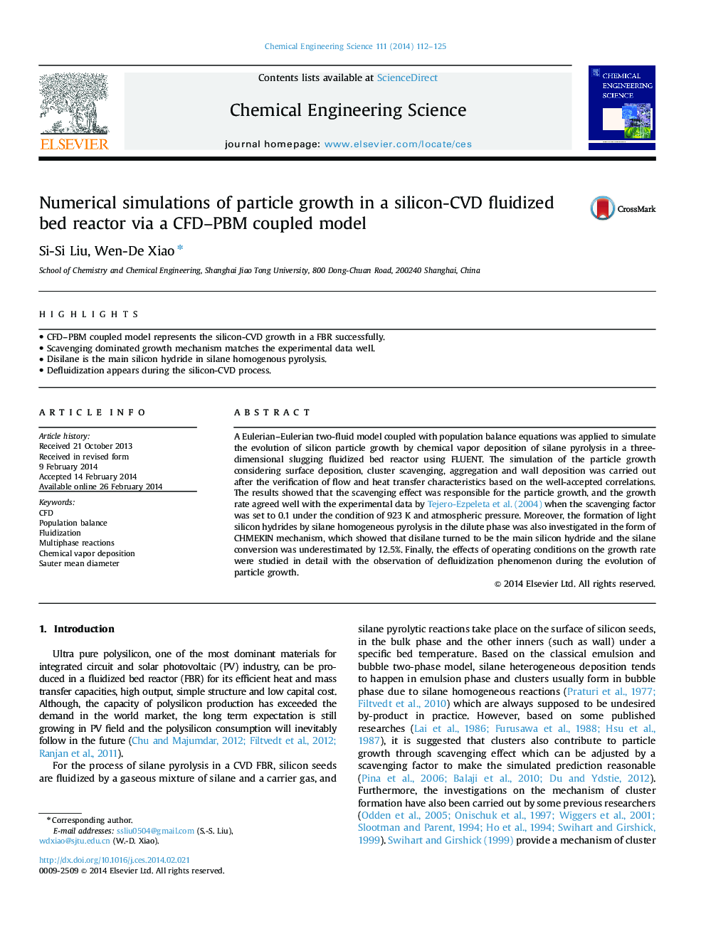 Numerical simulations of particle growth in a silicon-CVD fluidized bed reactor via a CFD-PBM coupled model