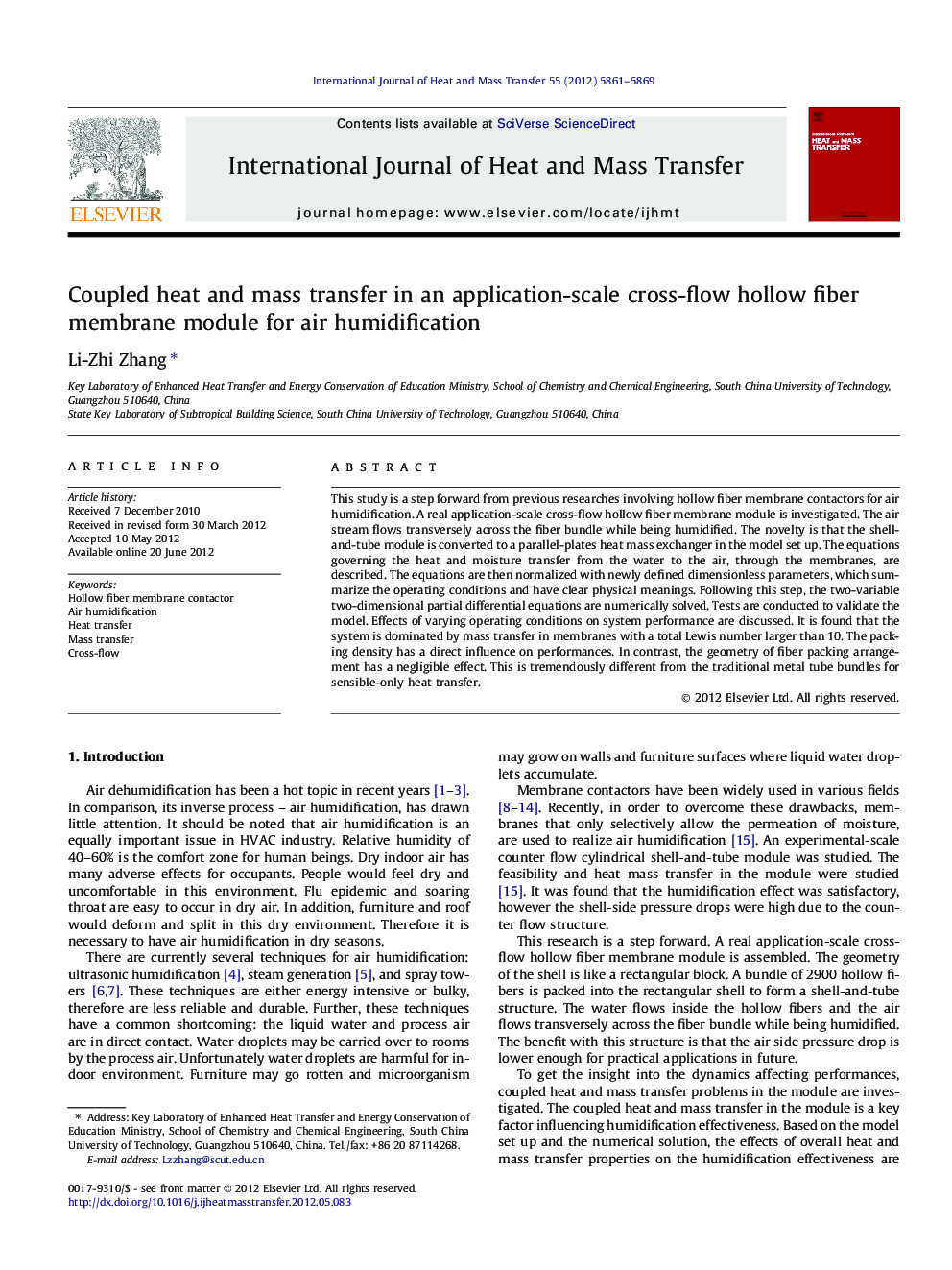 Coupled heat and mass transfer in an application-scale cross-flow hollow fiber membrane module for air humidification