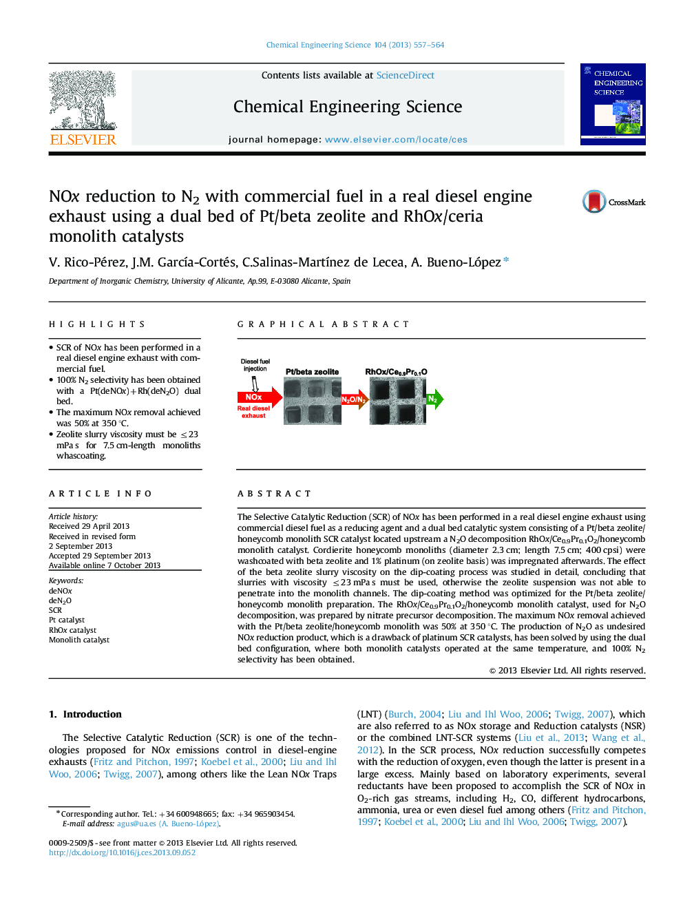 NOx reduction to N2 with commercial fuel in a real diesel engine exhaust using a dual bed of Pt/beta zeolite and RhOx/ceria monolith catalysts