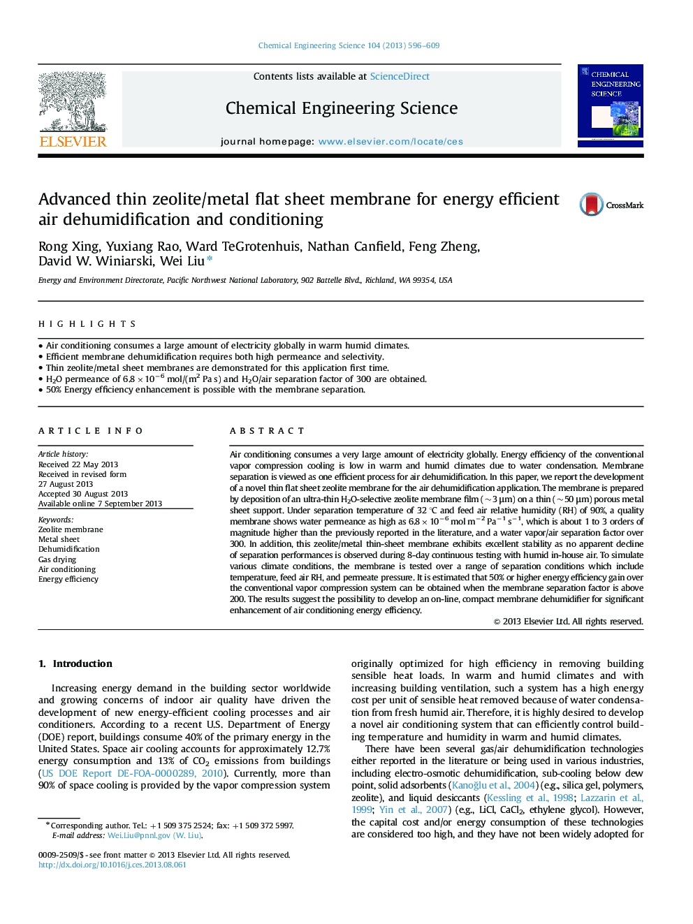 Advanced thin zeolite/metal flat sheet membrane for energy efficient air dehumidification and conditioning