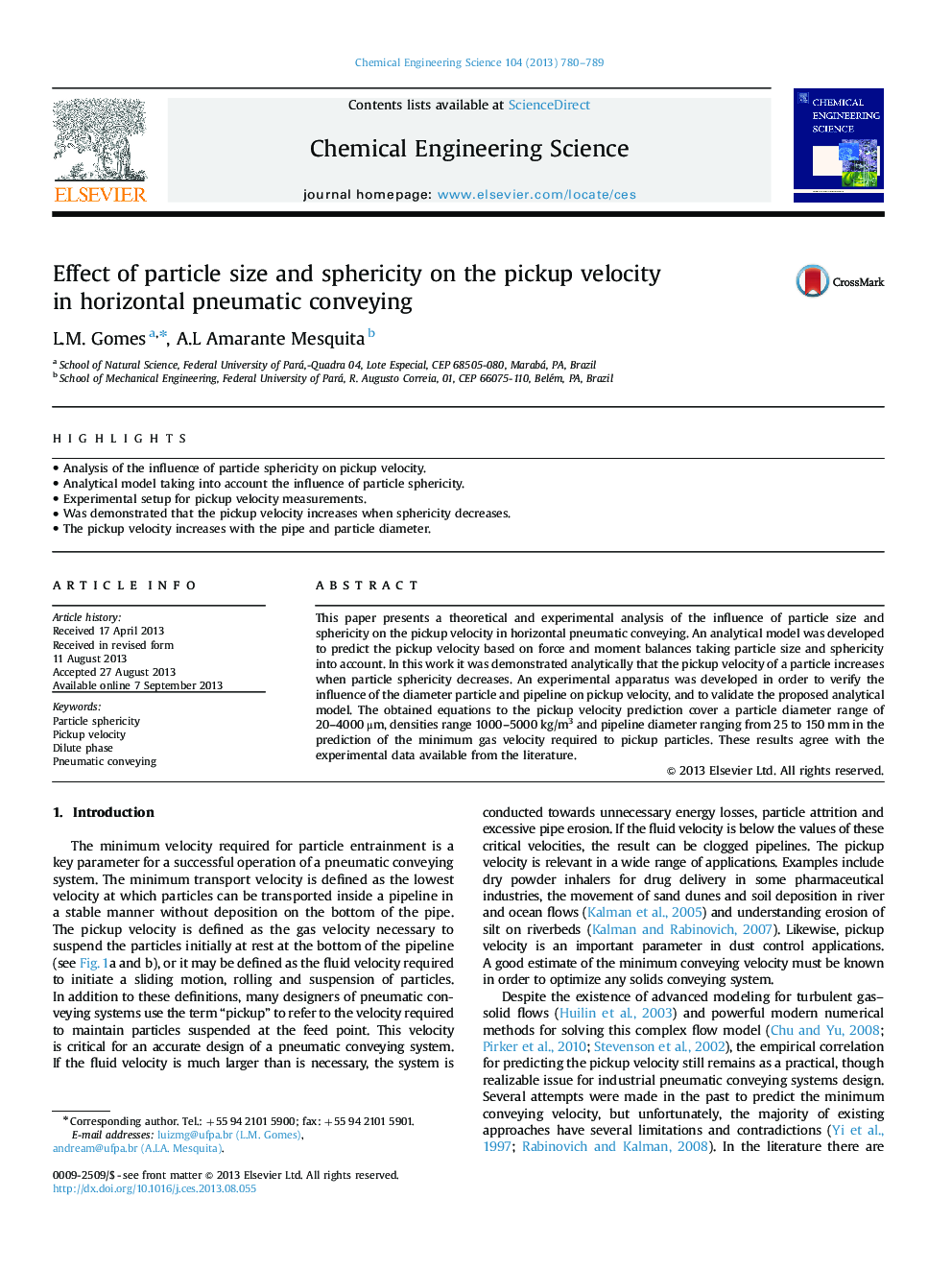 Effect of particle size and sphericity on the pickup velocity in horizontal pneumatic conveying