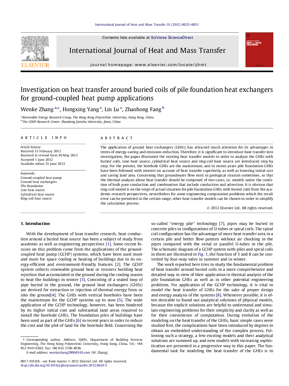 Investigation on heat transfer around buried coils of pile foundation heat exchangers for ground-coupled heat pump applications