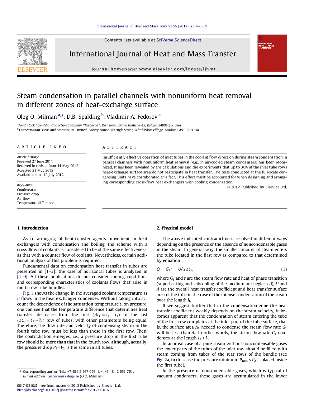 Steam condensation in parallel channels with nonuniform heat removal in different zones of heat-exchange surface