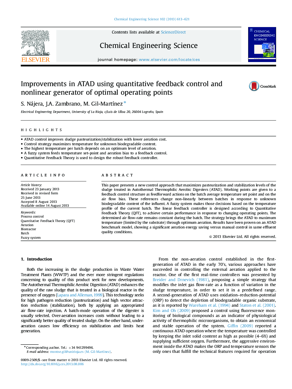 Improvements in ATAD using quantitative feedback control and nonlinear generator of optimal operating points