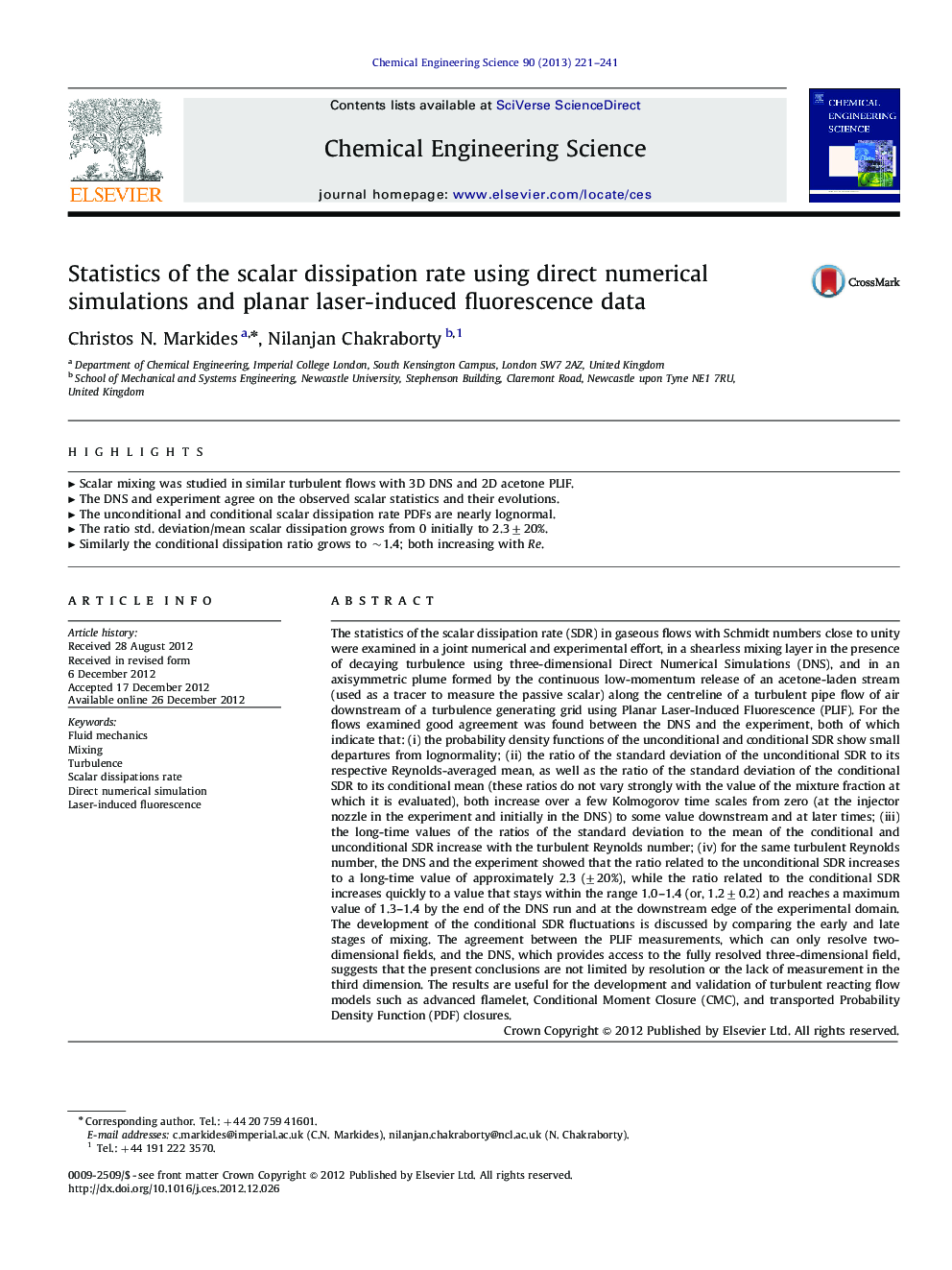 Statistics of the scalar dissipation rate using direct numerical simulations and planar laser-induced fluorescence data