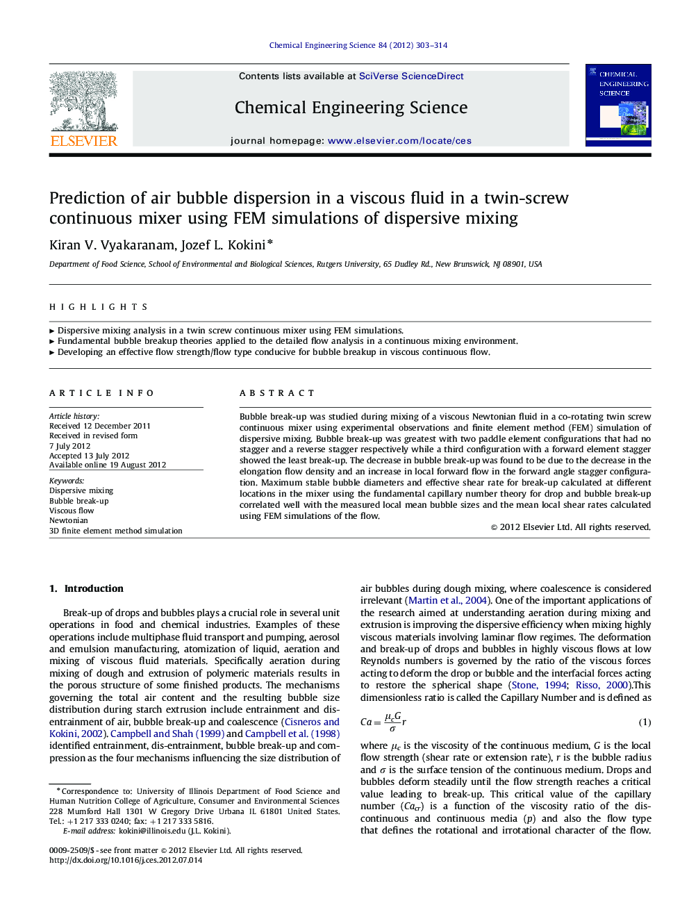 Prediction of air bubble dispersion in a viscous fluid in a twin-screw continuous mixer using FEM simulations of dispersive mixing