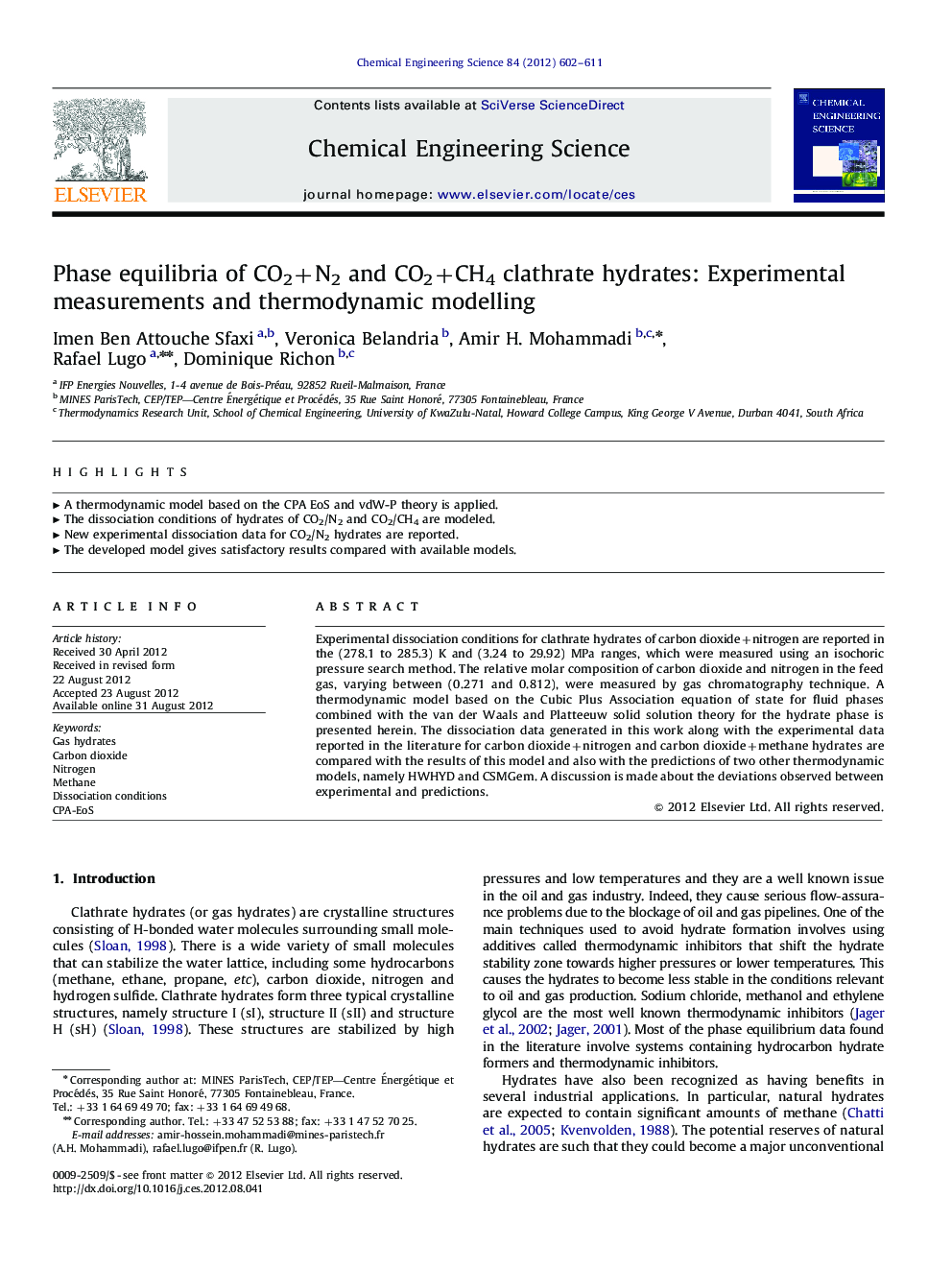 Phase equilibria of CO2+N2 and CO2+CH4 clathrate hydrates: Experimental measurements and thermodynamic modelling