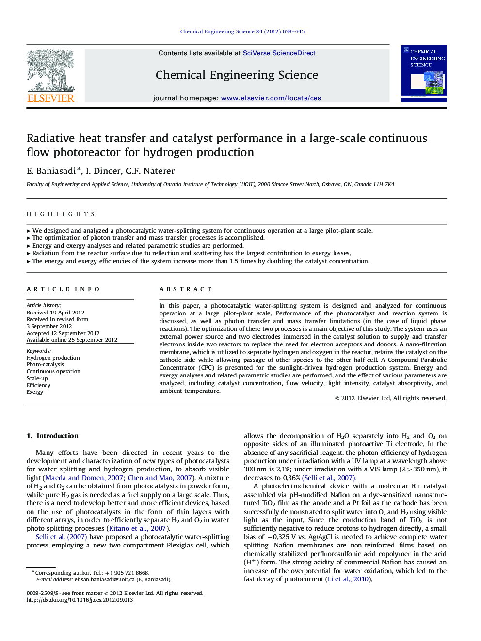 Radiative heat transfer and catalyst performance in a large-scale continuous flow photoreactor for hydrogen production