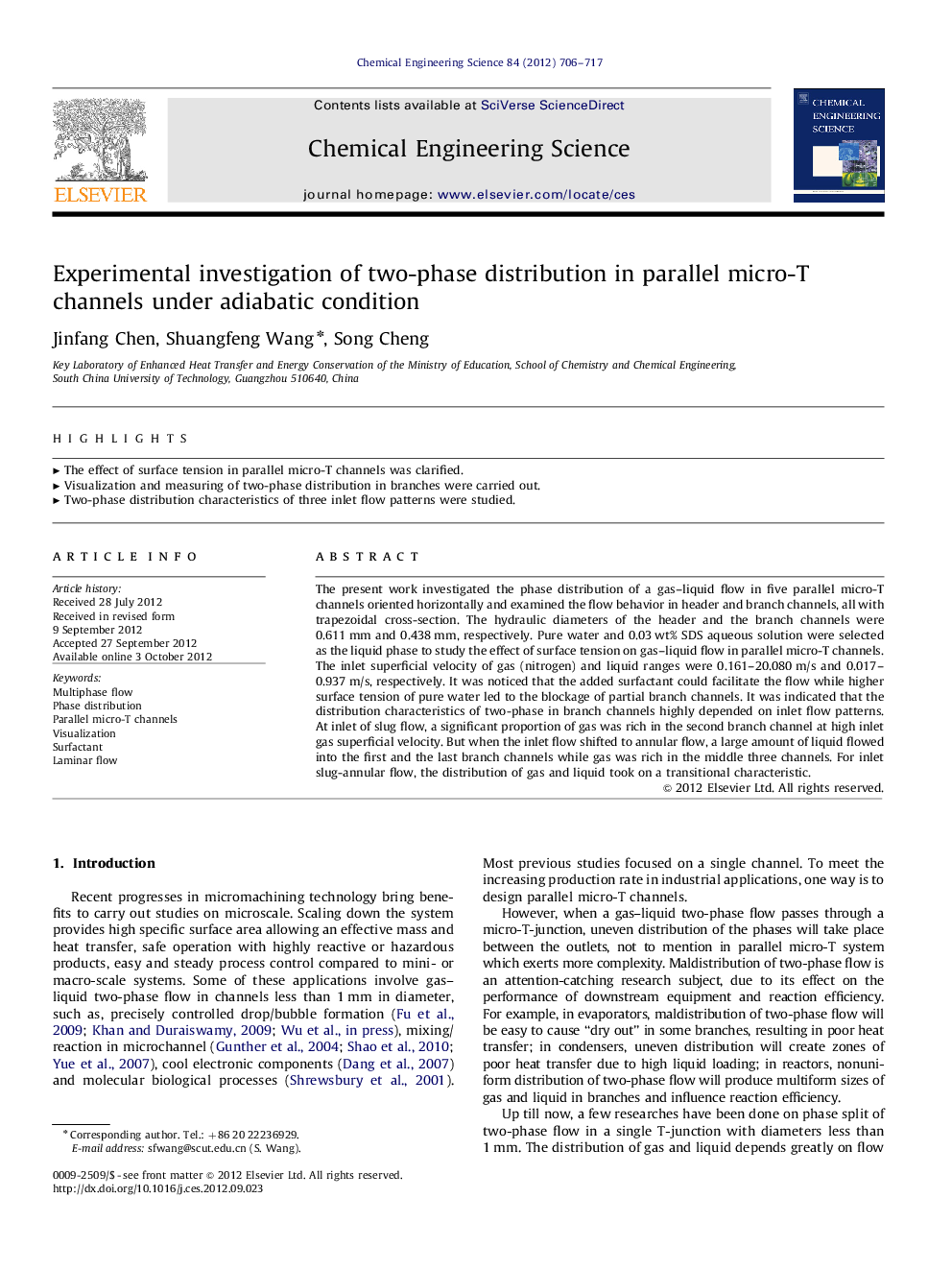 عکس صفحه اول مقاله: Experimental investigation of two-phase distribution in parallel micro-T channels under adiabatic condition Experimental investigation of two-phase distribution in parallel micro-T channels under adiabatic condition