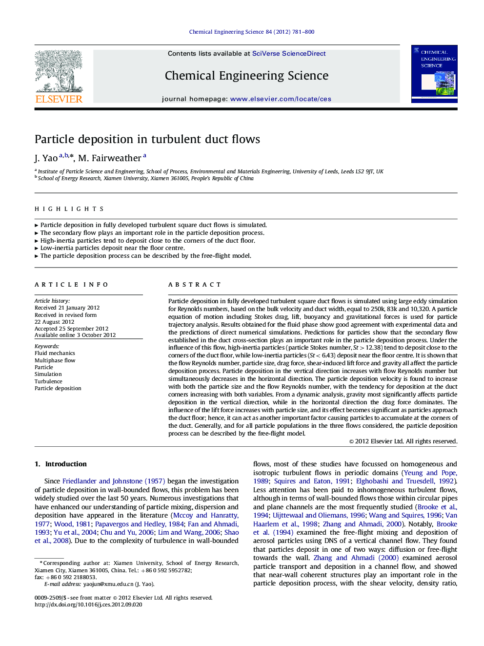 Particle deposition in turbulent duct flows