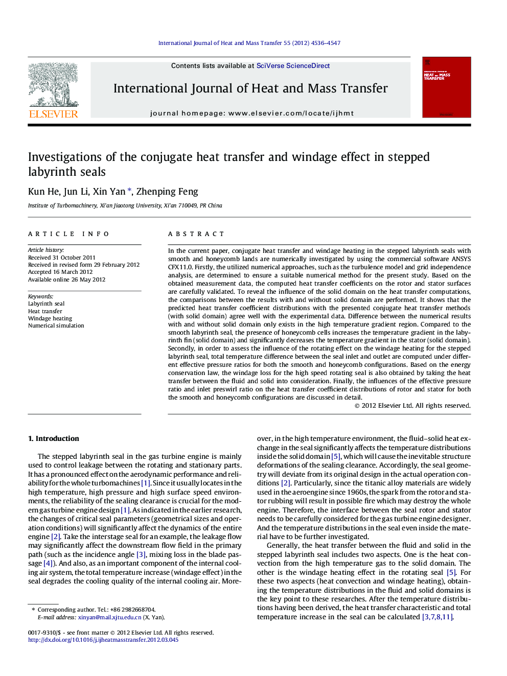 Investigations of the conjugate heat transfer and windage effect in stepped labyrinth seals