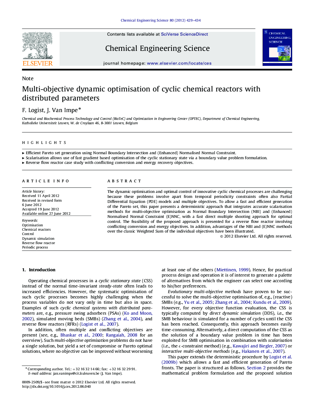 Multi-objective dynamic optimisation of cyclic chemical reactors with distributed parameters