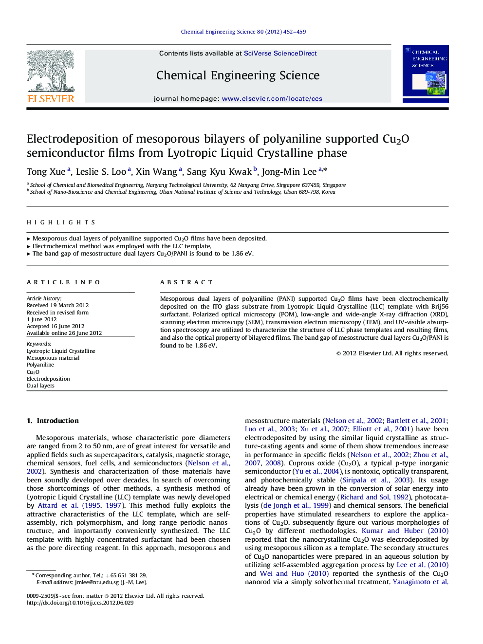 Electrodeposition of mesoporous bilayers of polyaniline supported Cu2O semiconductor films from Lyotropic Liquid Crystalline phase