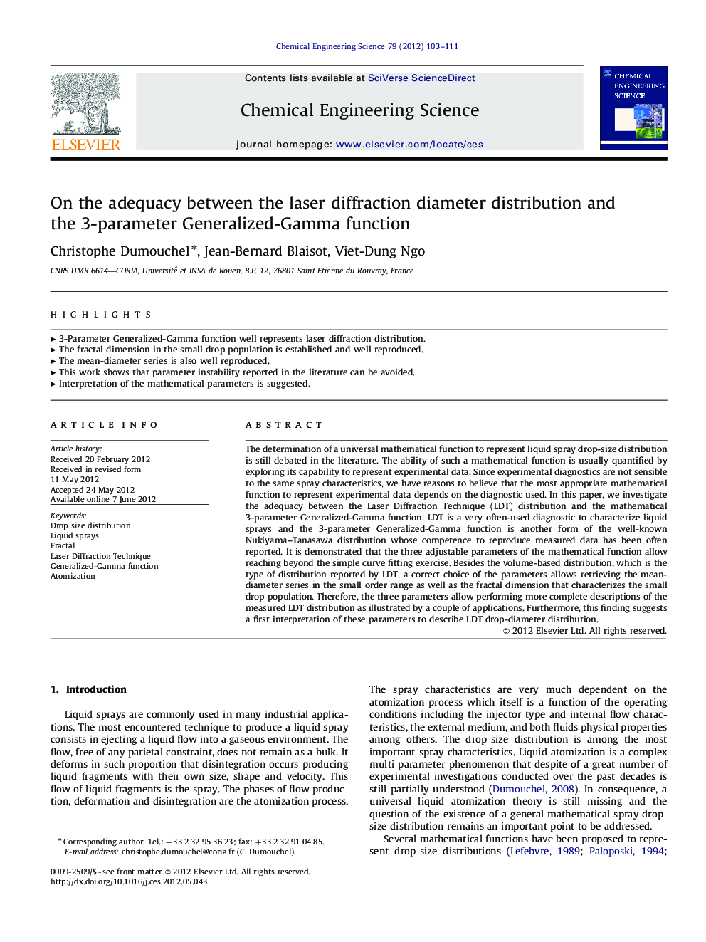 On the adequacy between the laser diffraction diameter distribution and the 3-parameter Generalized-Gamma function