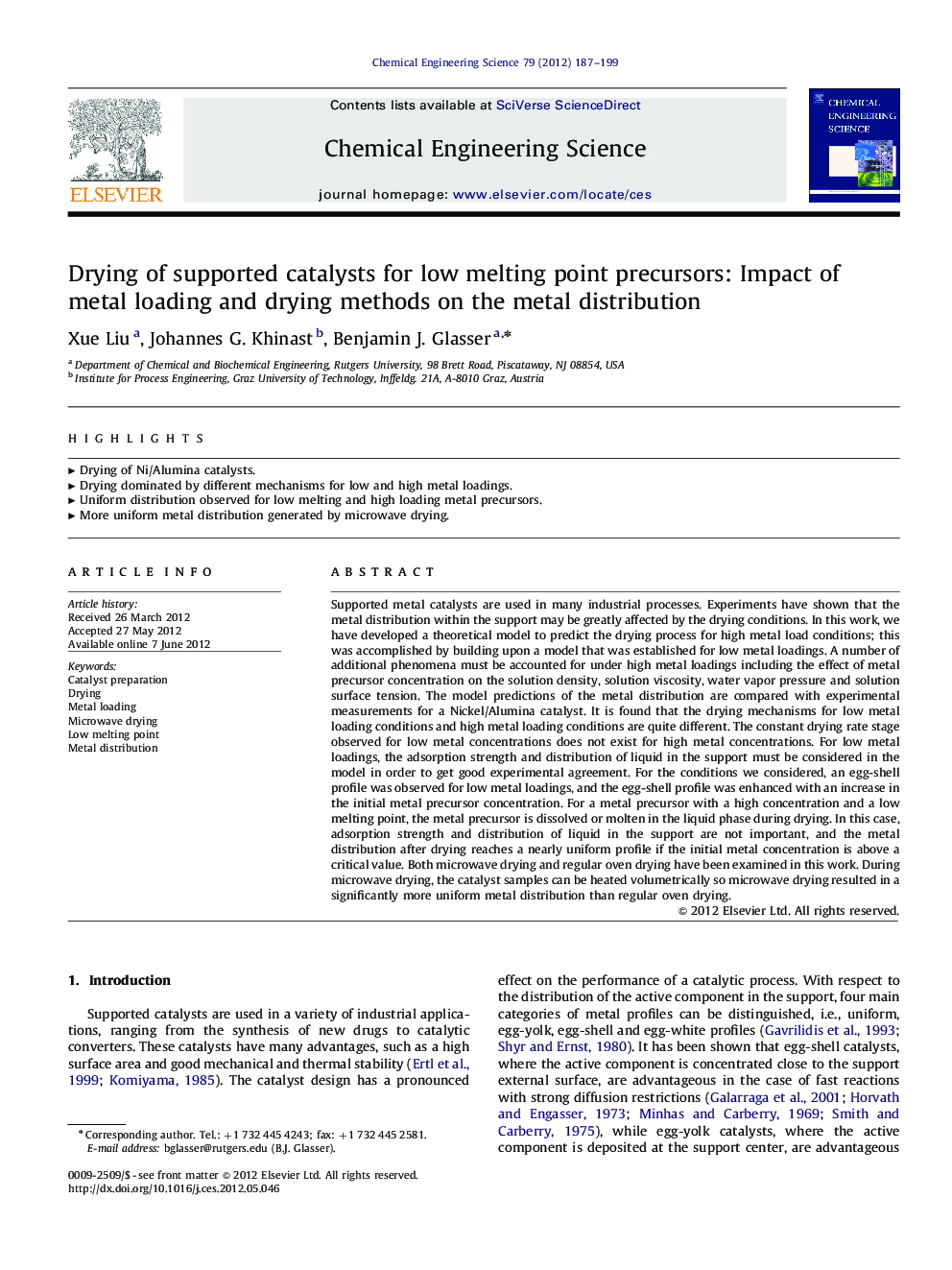 Drying of supported catalysts for low melting point precursors: Impact of metal loading and drying methods on the metal distribution