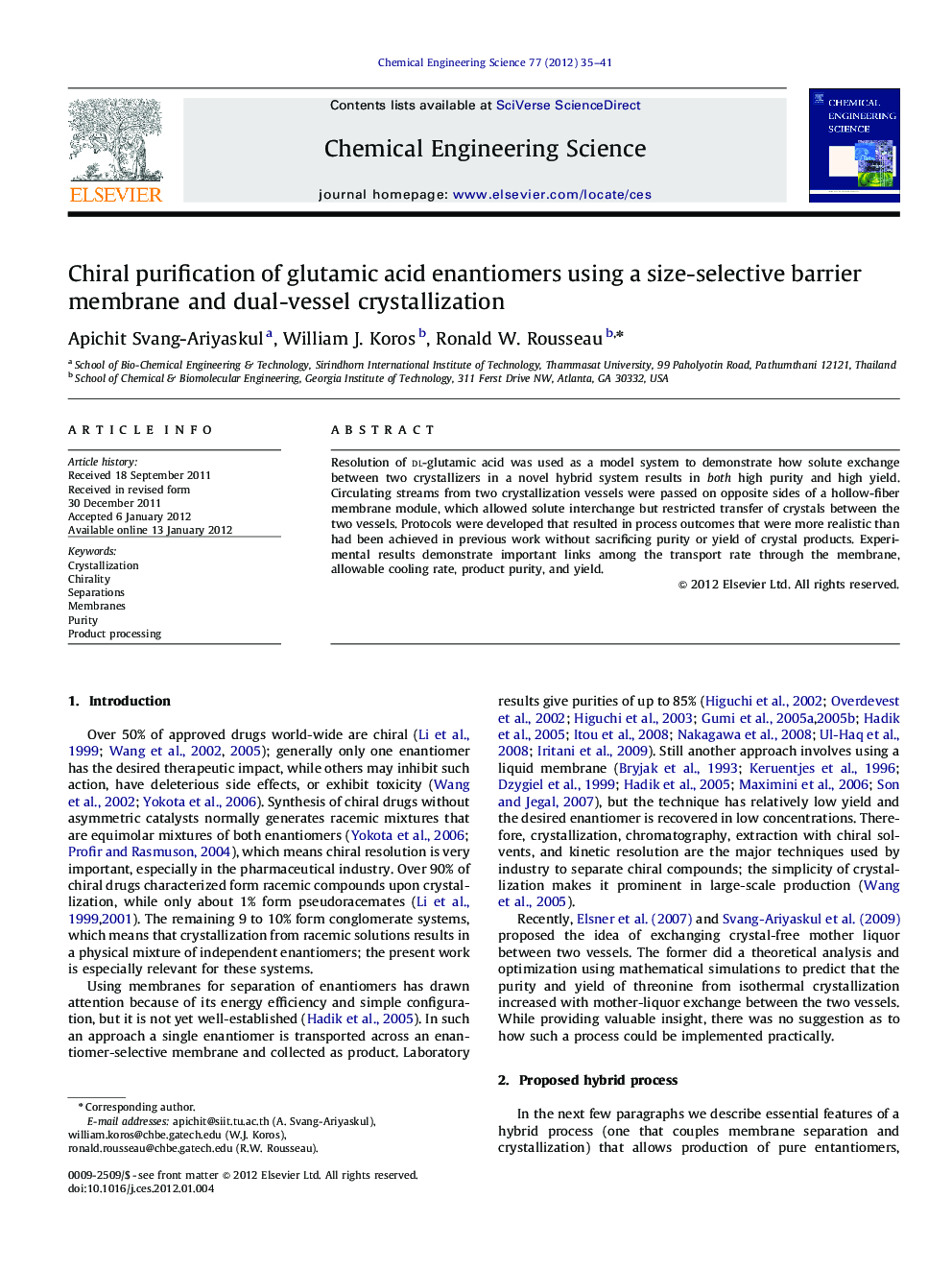 Chiral purification of glutamic acid enantiomers using a size-selective barrier membrane and dual-vessel crystallization